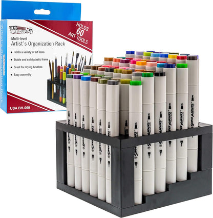 U.S. Art Supply Plastic Artist Round 50 Hole Paint Brush Holder and Organizer - Rack Holds Paintbrushes, Makeup Cosmetic Brushes, Pencils, Pens, Markers, Art Tools, Desk Stand - Students, Teachers