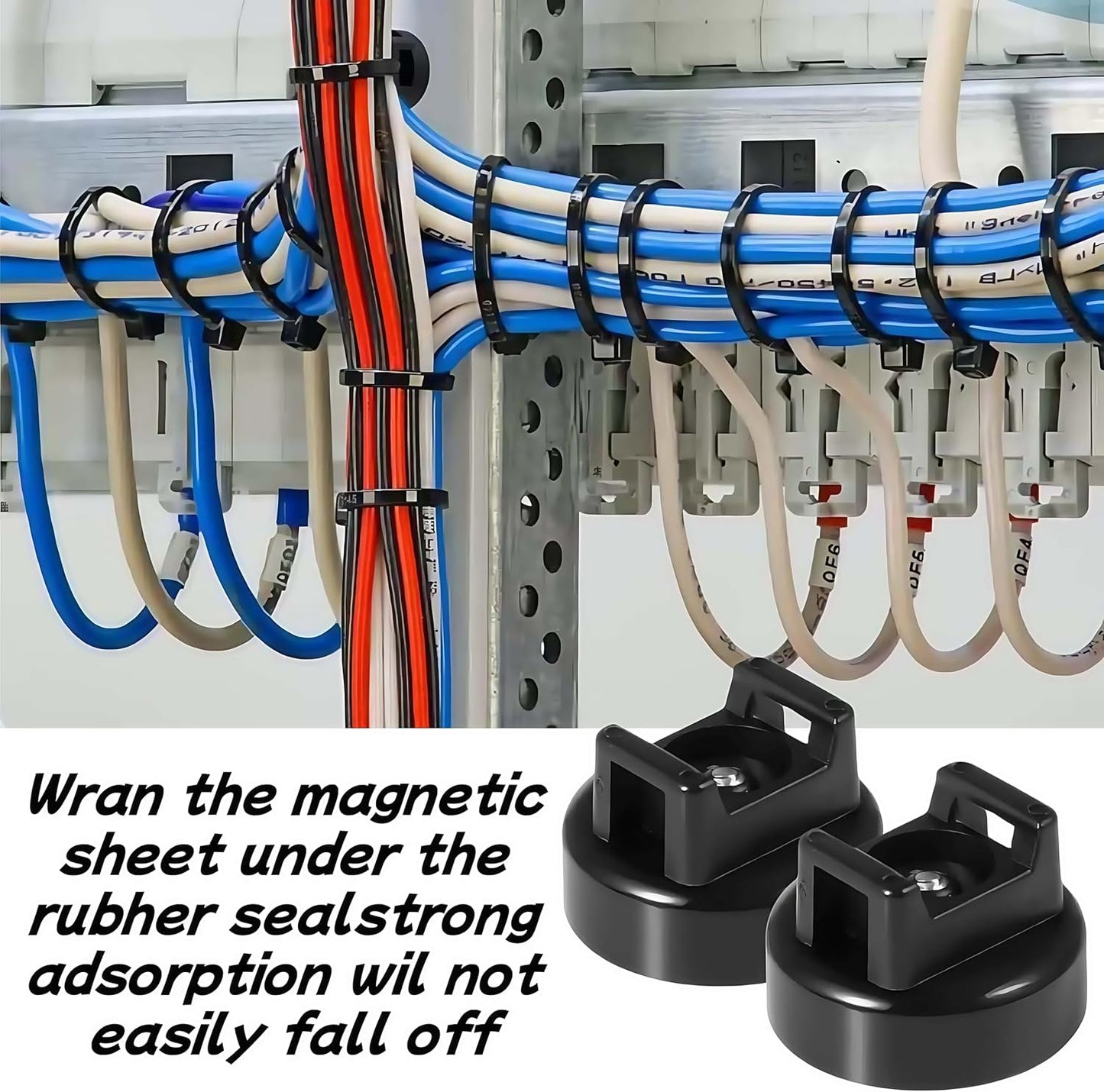 Heavy-Duty Magnetic Zip Tie Mounts,10Pcs Multipurpose Cable Holder with Nylon Cable Ties (50 Pieces) for Efficient Wire Management