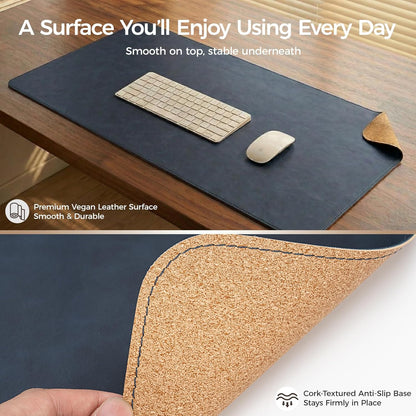 Premium Faux Leather Desk Mat & Tray Set，Innovative Cork-Look Printed Base，Gift Tube Packaging，Full-Desk Coverage，Non-Slip Desk Pad for Office Home（Olive Green）