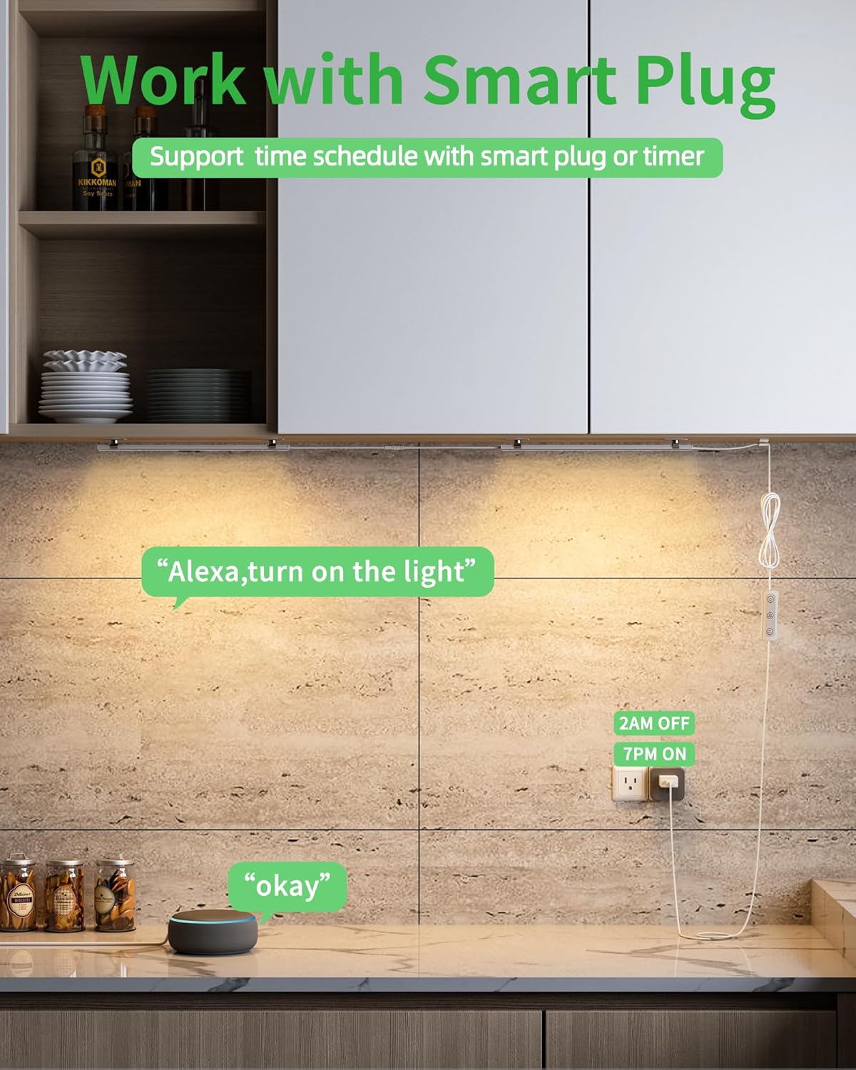 Plug-in Under Cabinet Lighting, Dimmable Under Counter Lights for Kitchen, 2pcs 12 Inch, Warn White 3000K Linkable USB Led Closet Light, Wired Indoor Night Lights Bar for Desk,Sink,Workbench