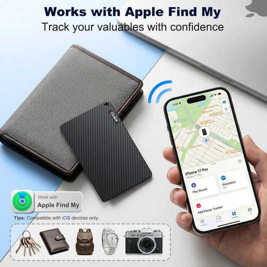 [Apple MFi Certified] Wallet Tracker Card for Apple Find My, 5+ Year Battery, iOS Only Bluetooth Item Finder, Ultra-Slim Smart Card Tracker for Wallet, Passport, Luggage, Purse & Backpack