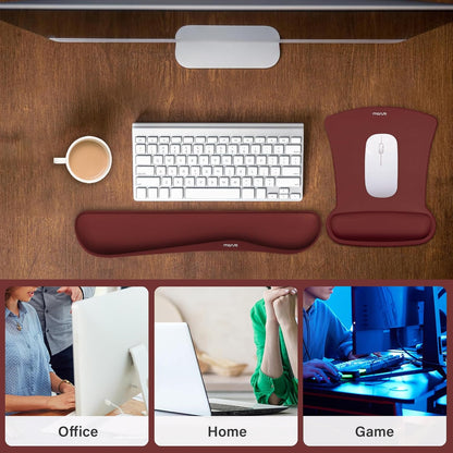 MOSISO Wrist Rest Support for Mouse Pad & Keyboard Set, Ergonomic Mousepad Non-Slip Base Home/Office Pain Relief & Easy Typing Cushion with Neoprene Cloth & Raised Memory Foam, Black