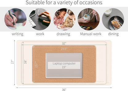 RENMTURE Dual-Sided Mouse Pad, Natural Cork & PU Leather Large Desk Pad for Office and Home Work, Desk Protector Non-Slip, Waterproof, Easy Clean (Olive Green, 32"x16")