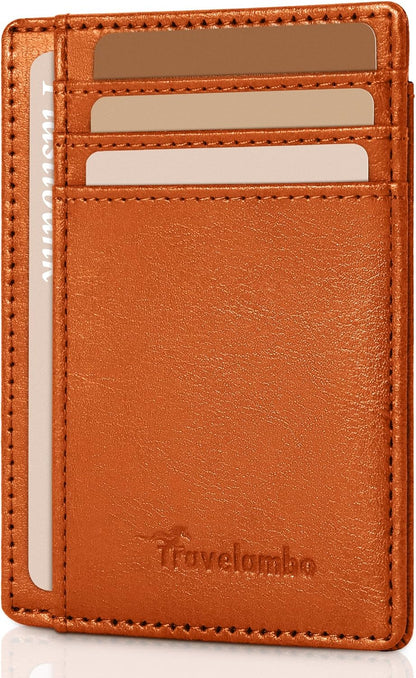 Travelambo Slim Wallet Front Pocket Minimalist Leather RFID Blocking Medium Size