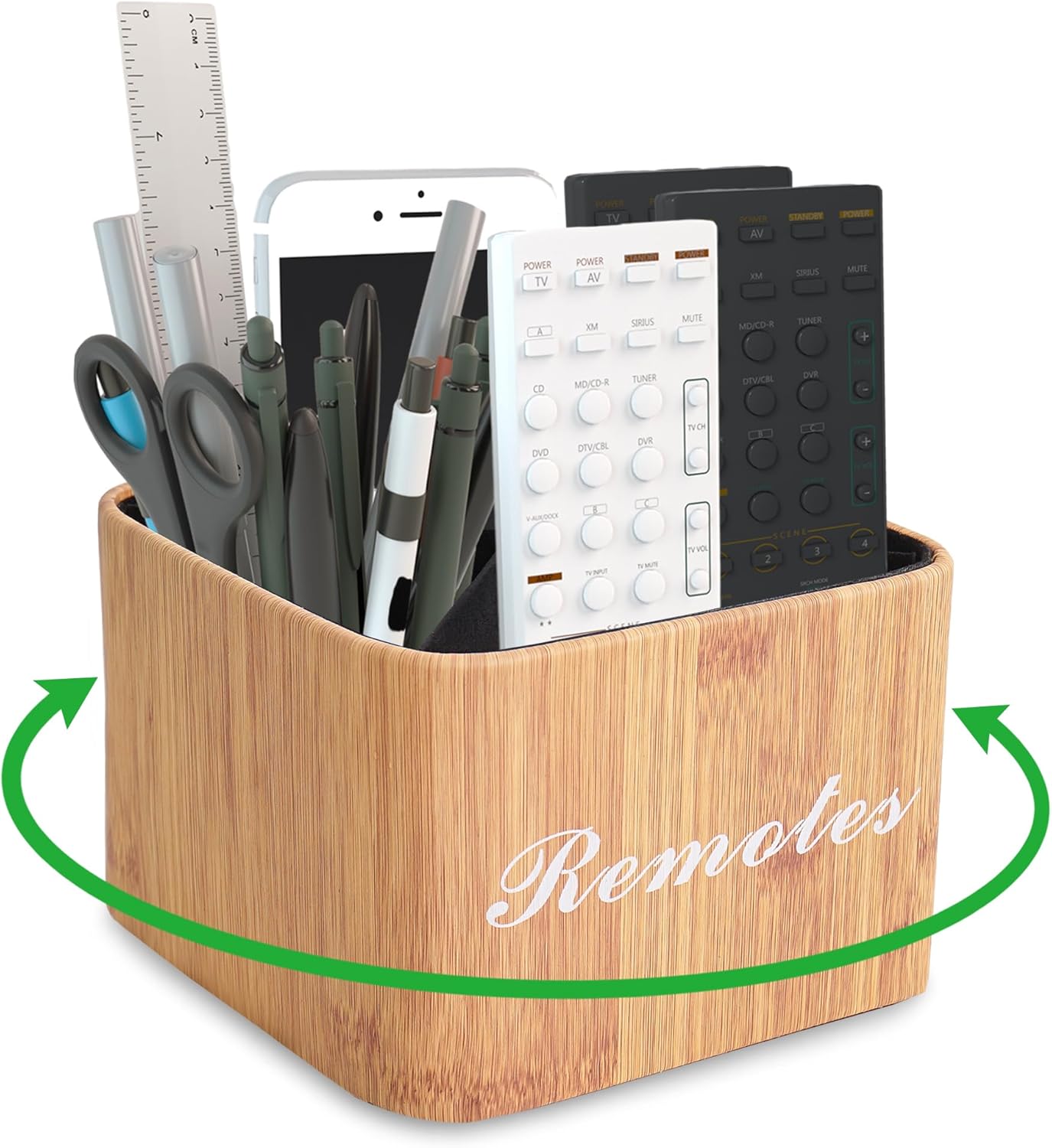 Round Leather Art Supply Organizer,Remote Control Holder,360 Degree Rotating,Multi-Functional Pencil Holder,4 Compartments Desktop Stationary Organizer(1-Fractal Flower) | Round - Colors A