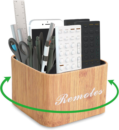 Round Leather Art Supply Organizer,Remote Control Holder,360 Degree Rotating,Multi-Functional Pencil Holder,4 Compartments Desktop Stationary Organizer(1-Fractal Flower) | Round - Colors A