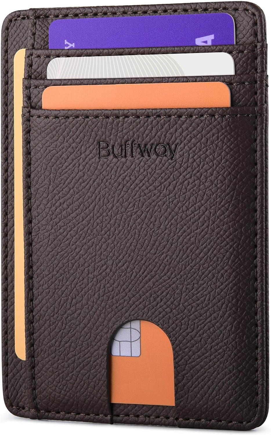 Buffway Slim Minimalist Front Pocket RFID Blocking Leather Wallets for Men and Women - Carbon Fiber Black - Colors B