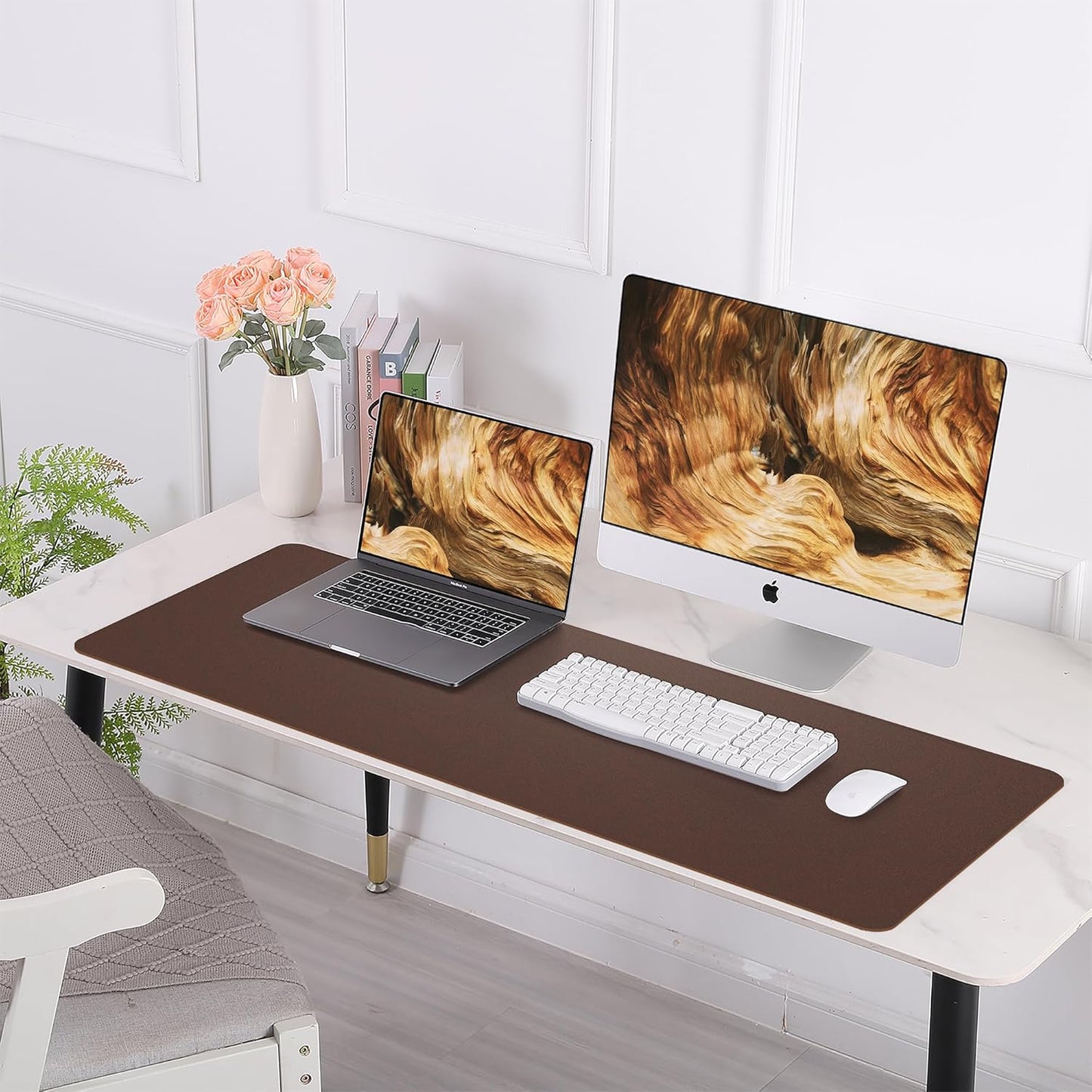 AFIING Large Desk Mat 47" x 17", Dual-Sided Natural Cork & PU Leather Desk Pad, Non-Slip Waterproof Mouse Pad for Office, Home & Gaming, Black