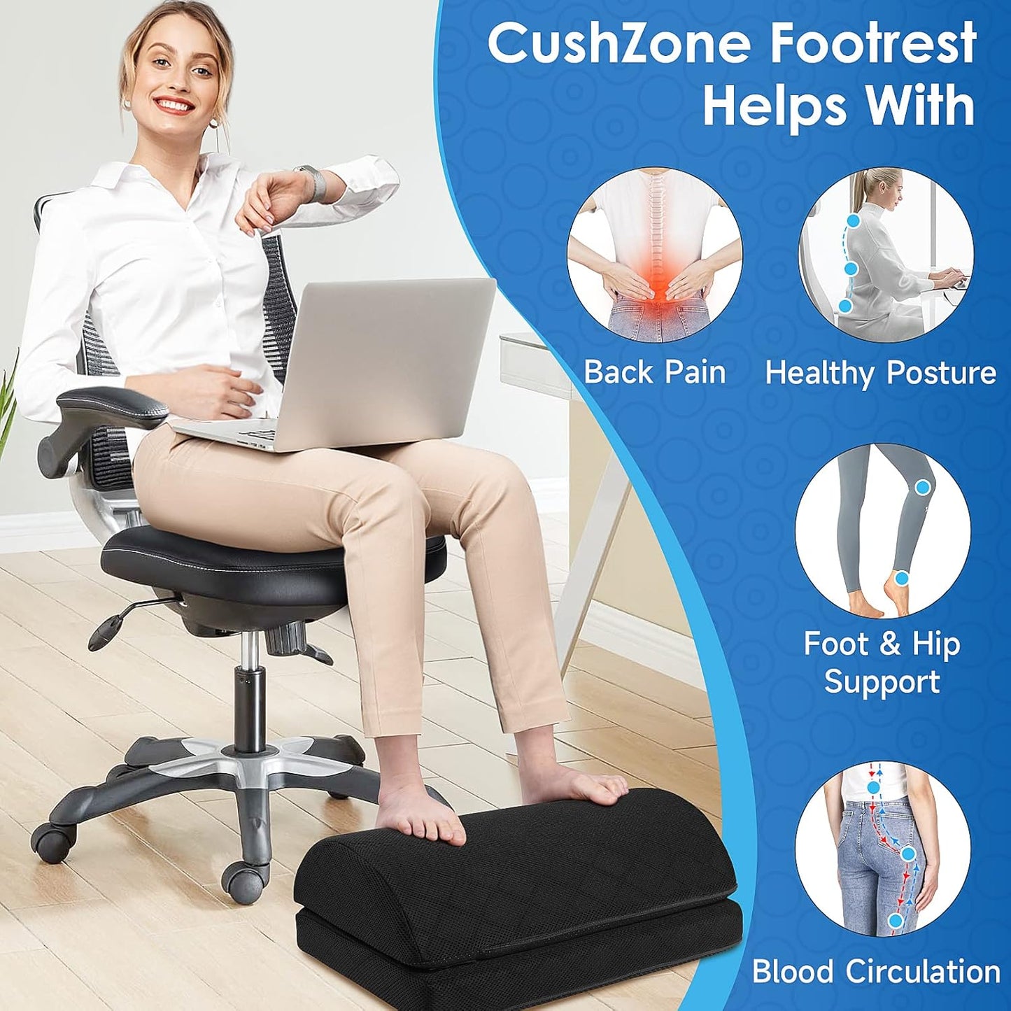 CushZone Foot Rest,Desk & Gaming Accessories,Foot Rest for Under Desk at Work,Comfortable Footrest with 2 Adjustable Heights & Removable Cover, Office Desk Accessories（Gray）