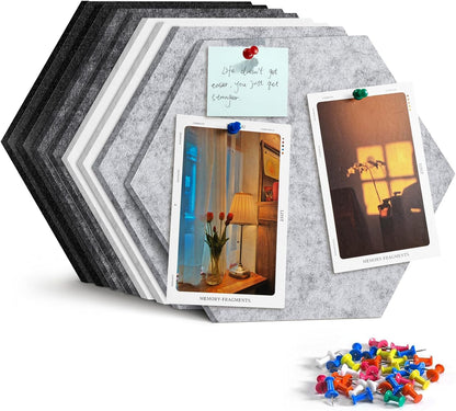 8 Pack Hexagon Felt Bulletin Board Tiles - 12" Large Thick Pin Board for Walls with 30 Push Pins, DIY Boards for Office Home School Decor, Aesthetic Hex Cork Board Alternative