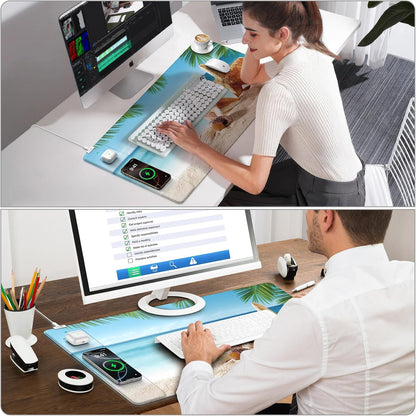 Wireless Charging Mouse Pad with Foldable Phone Holder, 31.5"x15.8" Large Desk Mat for Laptop/Keyboard, Waterproof Ultra-Smooth Surface, Non-Slip Base, Black