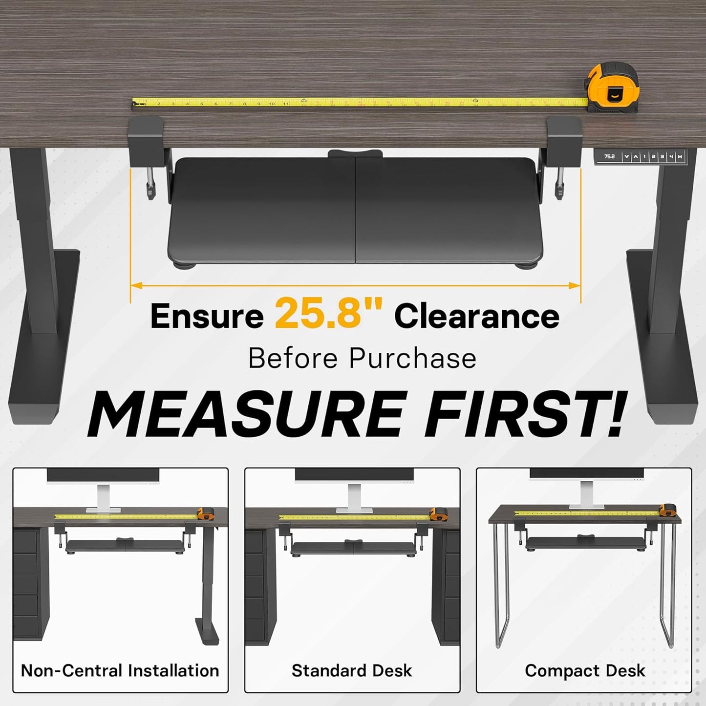 BONTEC KMT01 Under Desk Keyboard Tray, Pull-Out Keyboard & Mouse Platform with C-Clamp, 25.6 x 11.8 in Space-Saving Ergonomic Slide-Out Drawer, White