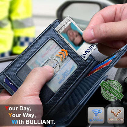 BULLIANT Men Airtag Wallet,Slim Wallet Money Clip Card Holder Magnetic Closure 12 Cards in Front Pocket RFID Blocking