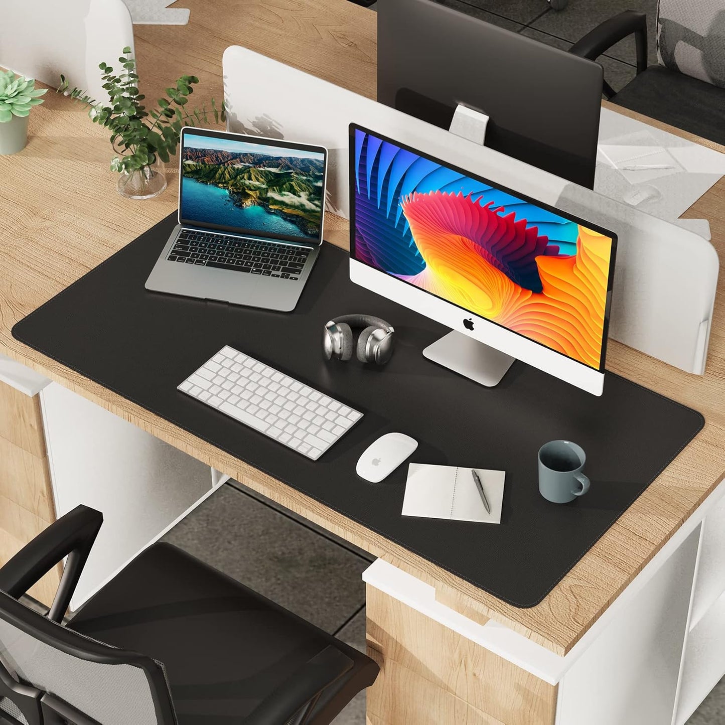 AFIING Large Desk Mat 47" x 17", Dual-Sided Natural Cork & PU Leather Desk Pad, Non-Slip Waterproof Mouse Pad for Office, Home & Gaming, Black