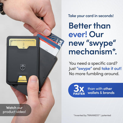 TRAVANDO Swype Slim Wallet for Men Metal RFID Blocking Mens Wallet Card Case (With AirTag* Pocket)