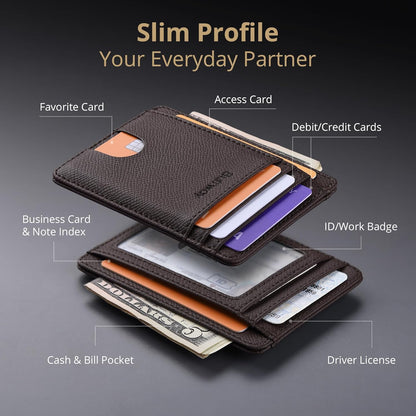Buffway Slim Minimalist Front Pocket RFID Blocking Leather Wallets for Men and Women - Carbon Fiber Black - Colors B