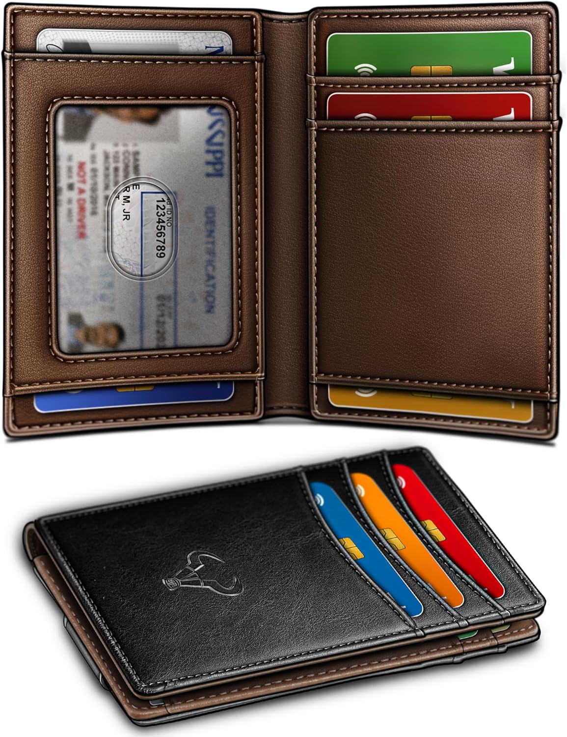 BULLIANT Men Airtag Wallet,Slim Wallet Money Clip Card Holder Magnetic Closure 12 Cards in Front Pocket RFID Blocking