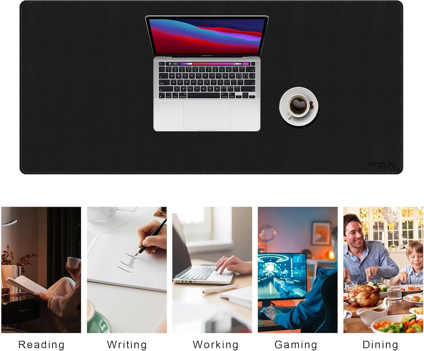 Mydours 40" x 20" Extra Large Desk Mat, PU Leather & Cork Desk Pad, Large XXL Desk Mouse Pad for Workstation, Office, Home, Computer Desk Mat with Keyboard & Mouse (Black)