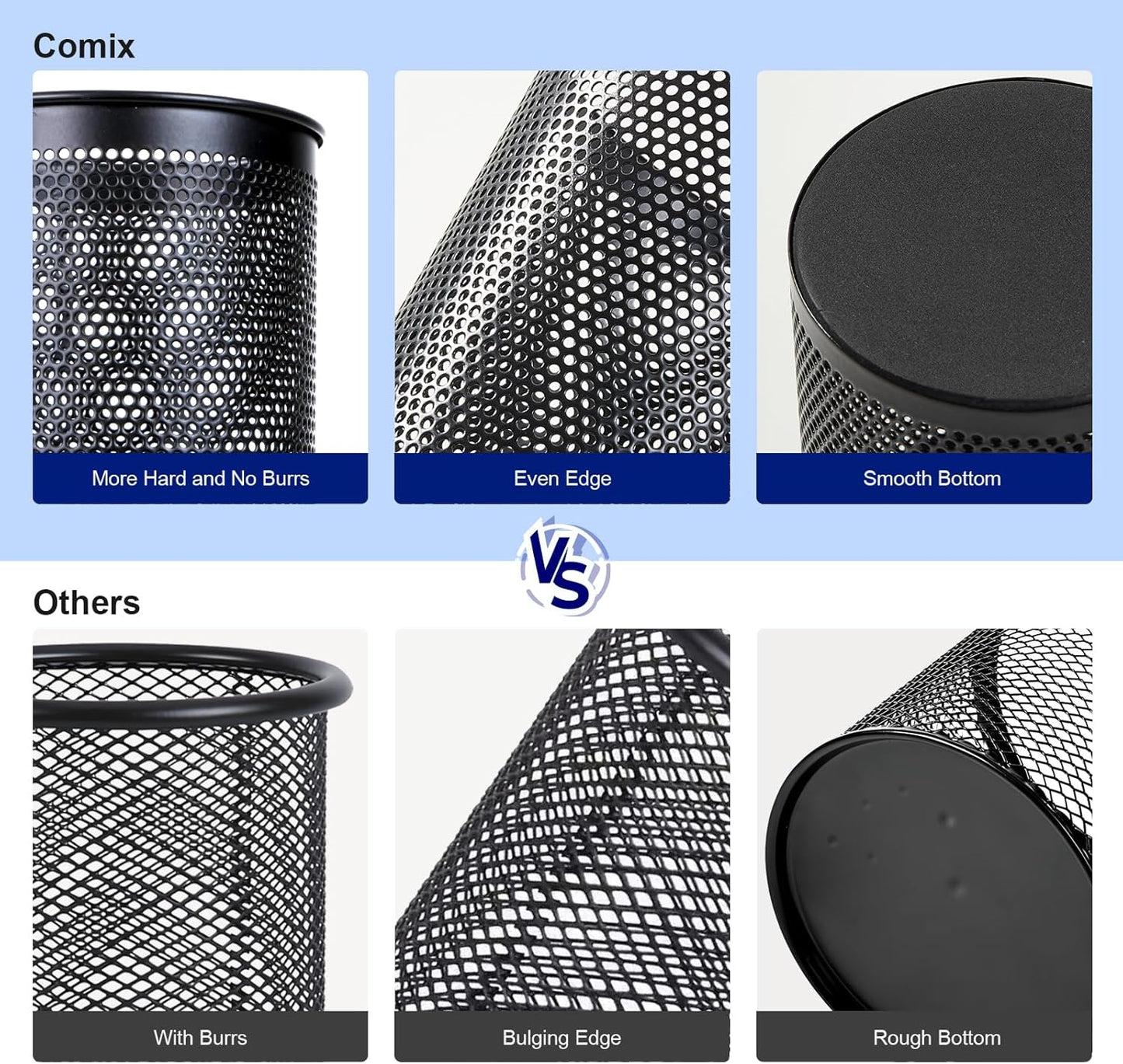 Comix Pen Holder Desk Organizer, Wire Mesh Pencil Cup with Foam Pad and Non-Slip Bottom Office Supplies Desk Accessories for Home Office School, 1 Pack