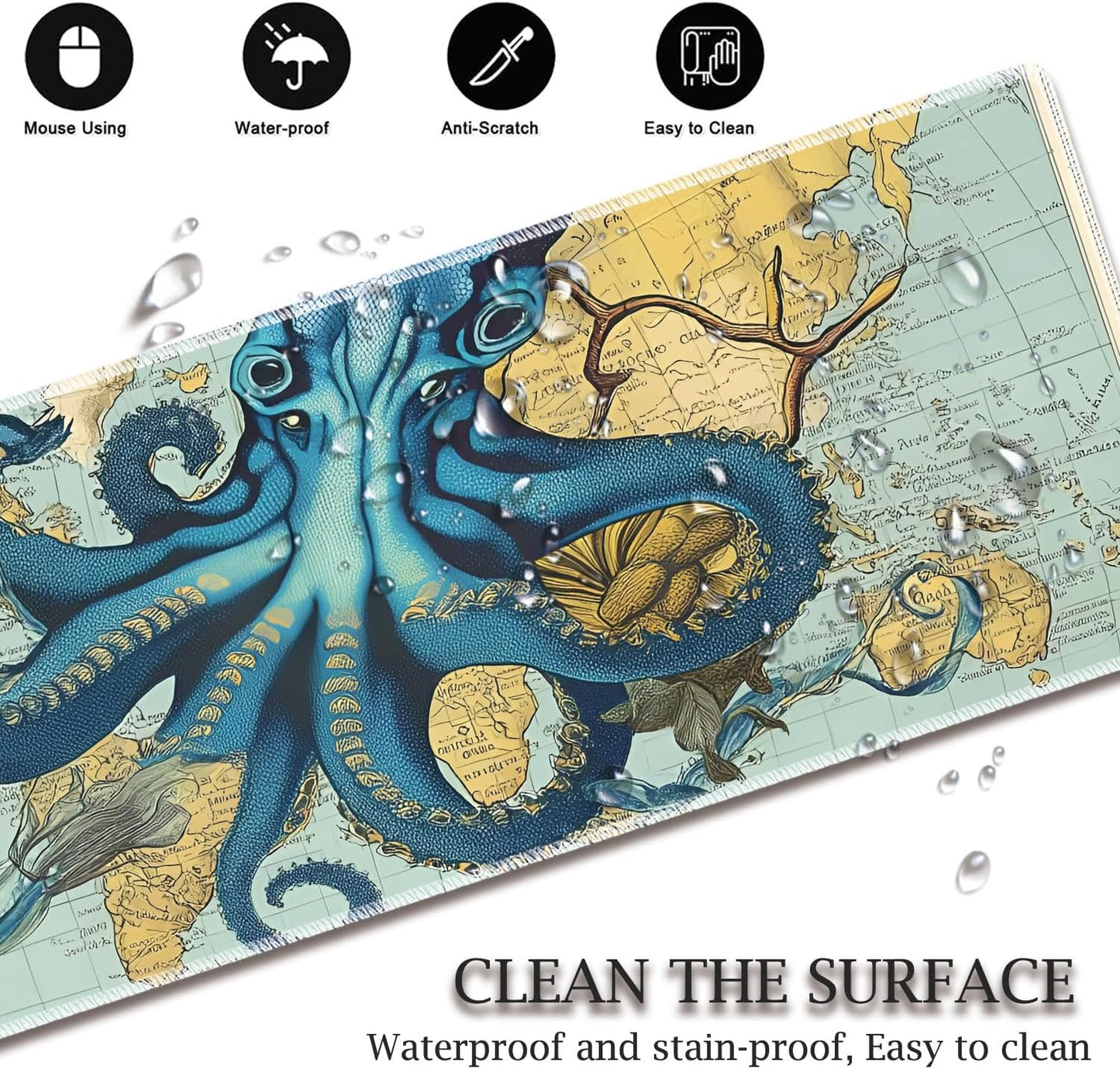 Mouse Wrist Rest and Keyboard Wrist Rest Pad Set, Non-Slip Rubber Base Smooth Surface Ergonomic Gaming Mouse Pad for Easy Typing and Pain Relief, Antique Blue Wood Grain Dog Paw + Coaster
