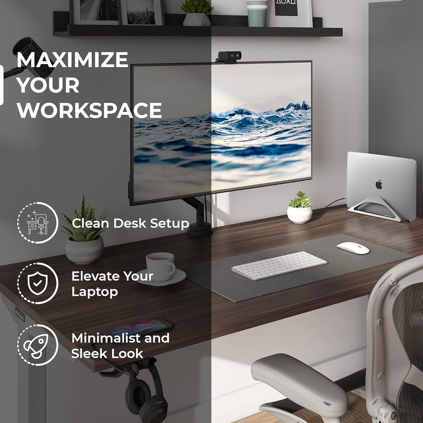 HumanCentric Vertical Laptop Stand for Desks in Matte Black, Upright Adjustable Holder to Dock Apple MacBook Stand, and Other Laptops to Organize Work & Home Office, Automatic Grip