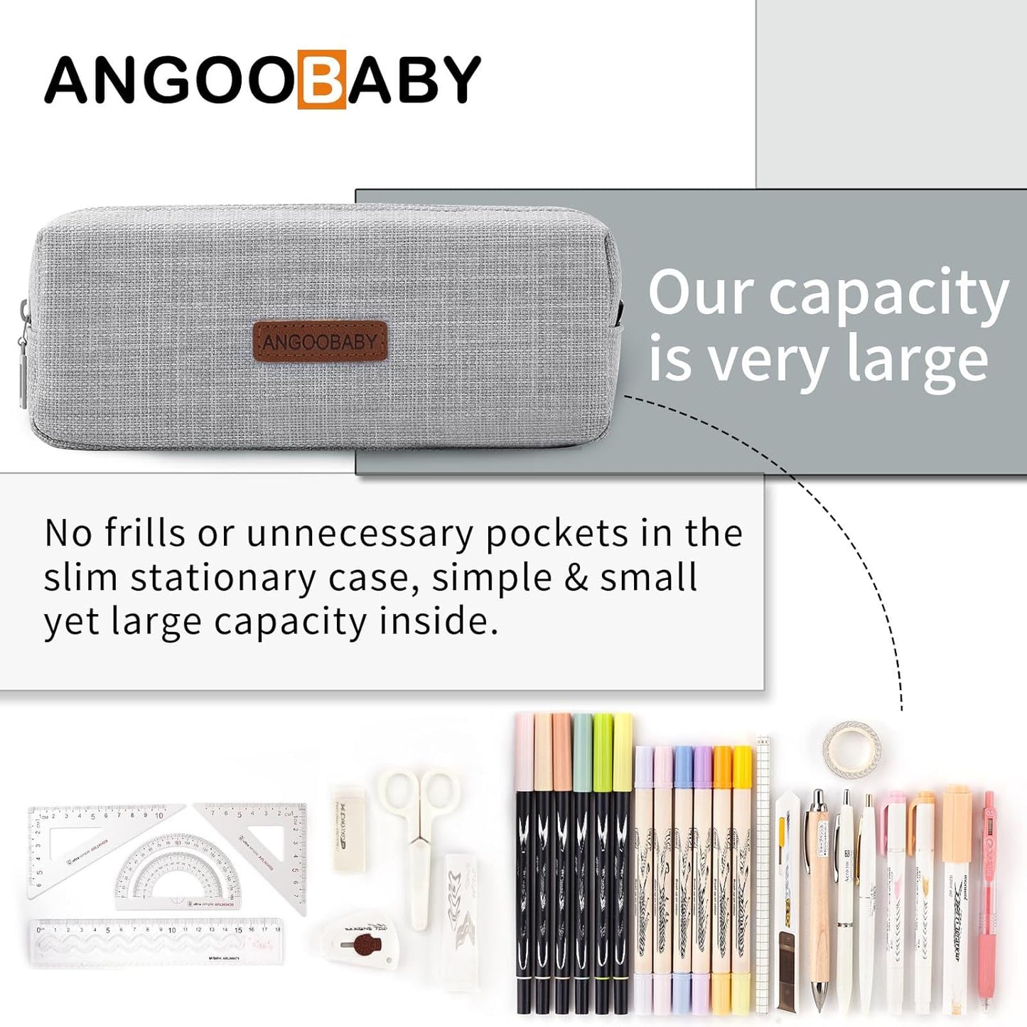 ANGOOBABY Small Pencil Case Student Pencil Pouch Coin Pouch Cosmetic Bag Office Stationery Organizer For Teen School-Beige