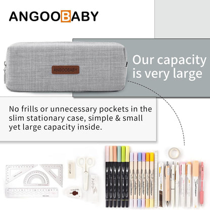 ANGOOBABY Small Pencil Case Student Pencil Pouch Coin Pouch Cosmetic Bag Office Stationery Organizer For Teen School-Beige