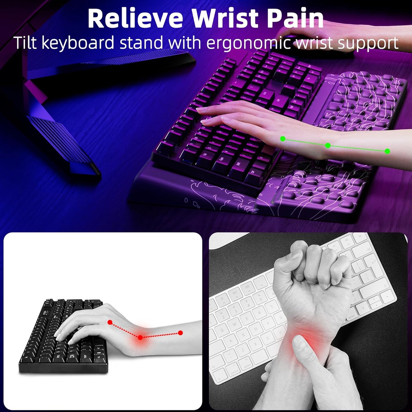 Ospelelf Tilt Keyboard Stand with Wrist Rest, Comfy Ergonomic Keyboard Riser Holder for Office Home