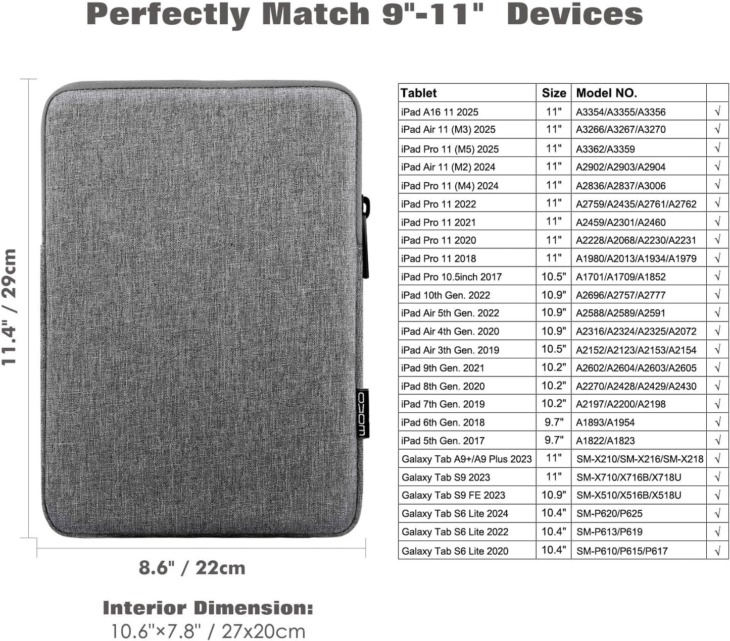 MoKo 7-8 Inch Tablet Sleeve Bag, Polyester Pouch Cover Case Fits iPad mini (A17 Pro) 8.3" 2024, iPad mini 6/5/4/3/2/1, Samsung Galaxy Tab S2 8.0, Tab A 8.0, ZenPad Z8s 7.9,Black