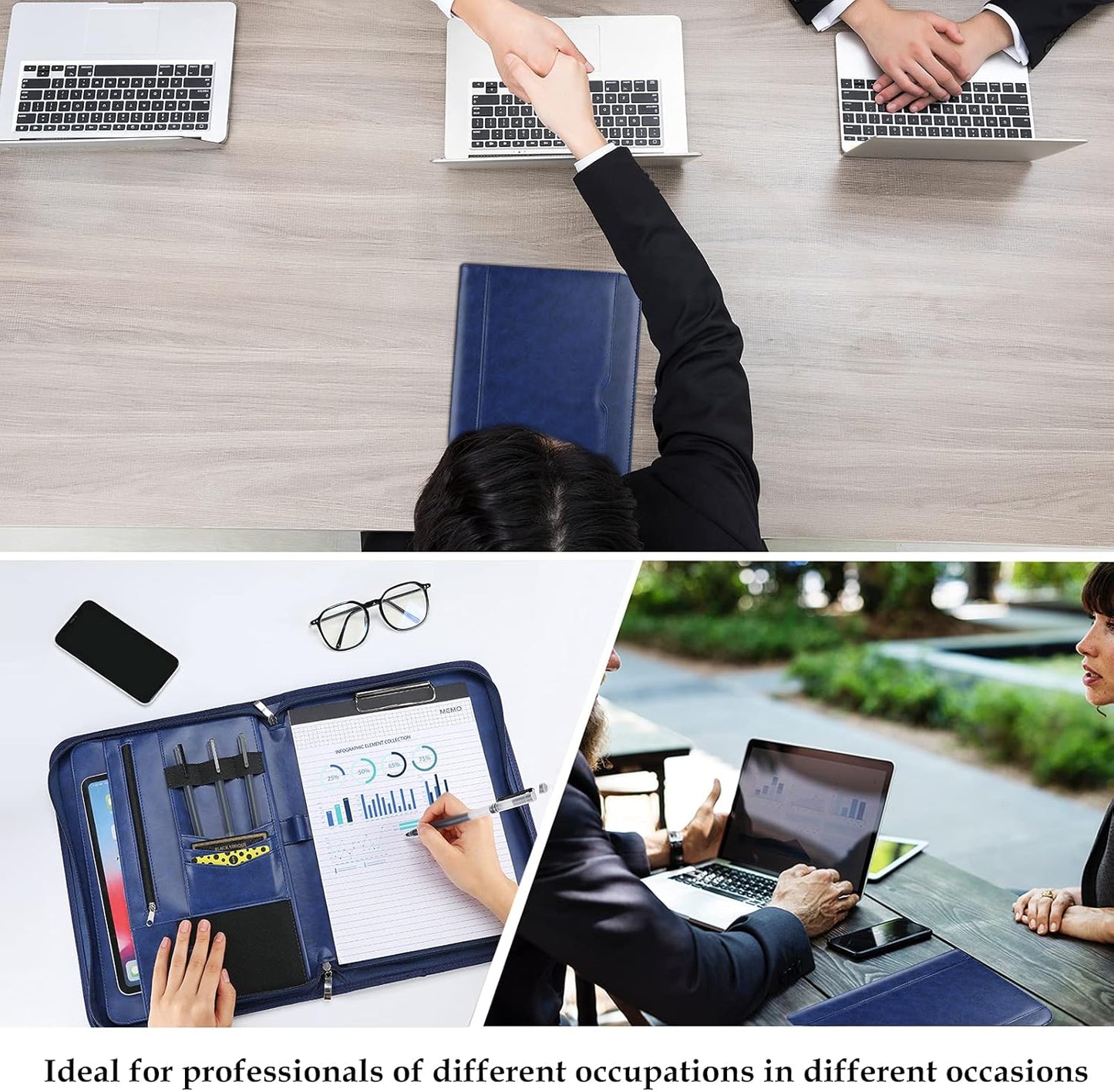 ProCase Portfolio Business Padfolio Folder with Zipper, Conference Meeting Executive File Legal Document Organizer with Pockets Letter Size A4 Writing Pad Notepad Padfolio -Black