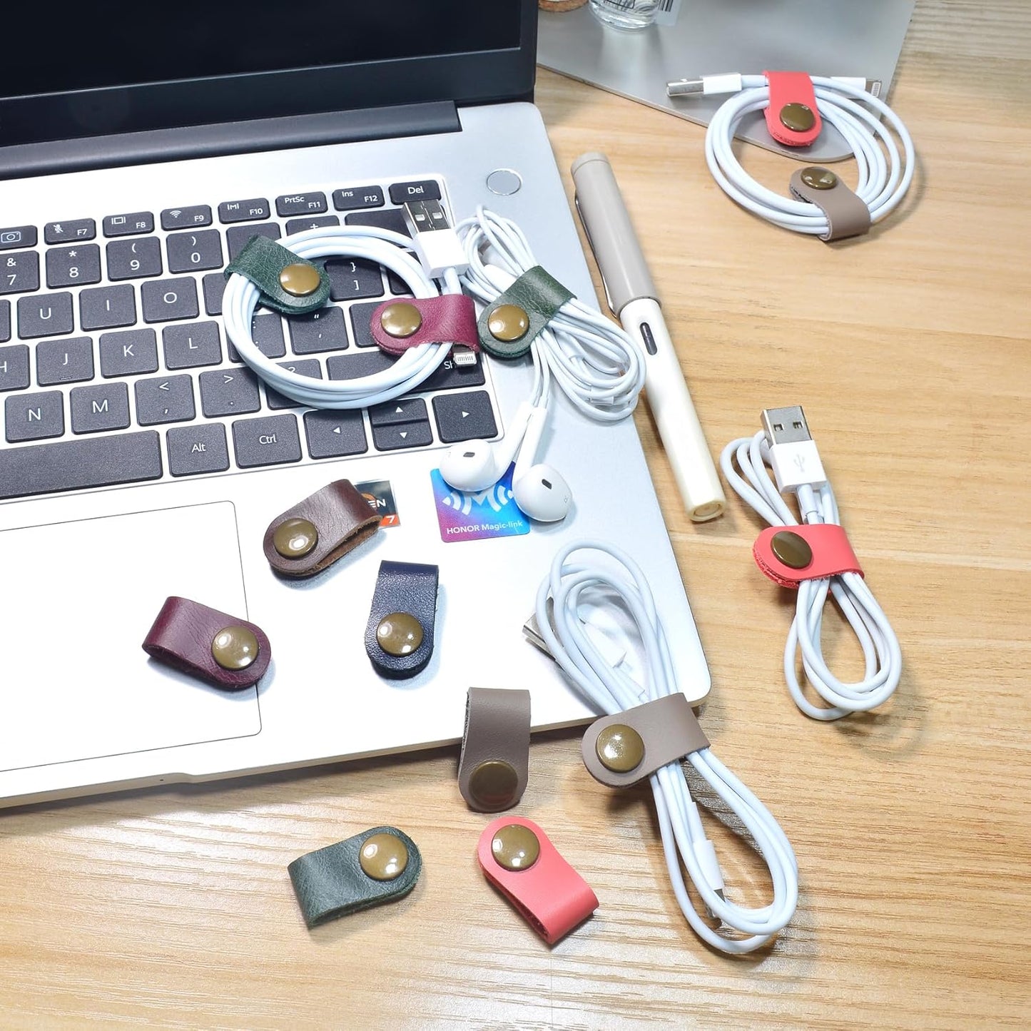 CAILLU Cord Organizer,Cord Keeper,Cable Organizer USB Holder,Cable Straps,Earbud case,wrap Headphone,Headset Winder,Earphone Clips Ties,stocking stuffers for men Gifts Leather
