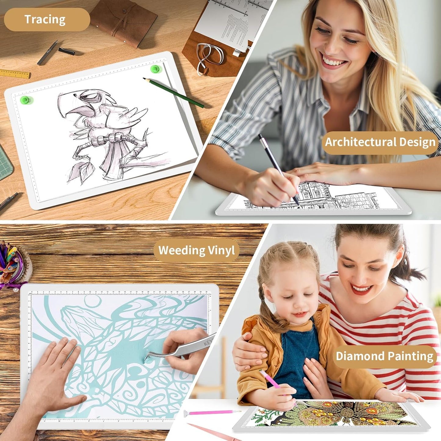 YINGWOND Rechargeable A4 Light Box for Tracing,Ultra-Thin 9000LUX Super Bright Wireless Light Pad with Adjustable Brightness Color,13.9x10 in Light Board for Diamond Painting Drawing Sketching