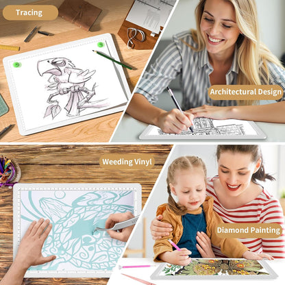 YINGWOND Rechargeable A4 Light Box for Tracing,Ultra-Thin 9000LUX Super Bright Wireless Light Pad with Adjustable Brightness Color,13.9x10 in Light Board for Diamond Painting Drawing Sketching