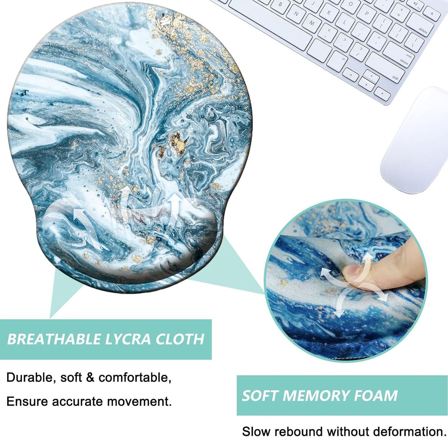 Mouse Pad with Wrist Support, Ergonomic Mouse Pad with Memory Foam Wrist Rest Cushion, Non-Slip Rubber Base Gaming Mice Pad for Home Office Computer Laptop, Flowers Grass