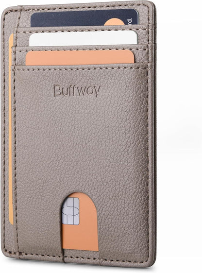 Buffway Slim Minimalist Front Pocket RFID Blocking Leather Wallets for Men and Women - Carbon Fiber Black - Colors A