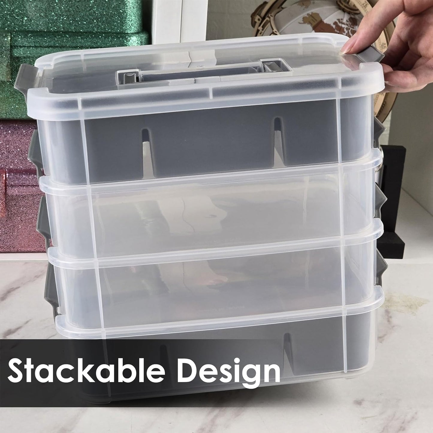 CraftGenes Art Supply Storage Organizer with 2 Removable Trays, 4-Layer 10QT Durable Craft Organizers and Storage for Sewing, Tool, Office Supplies, Art, Craft Supplies