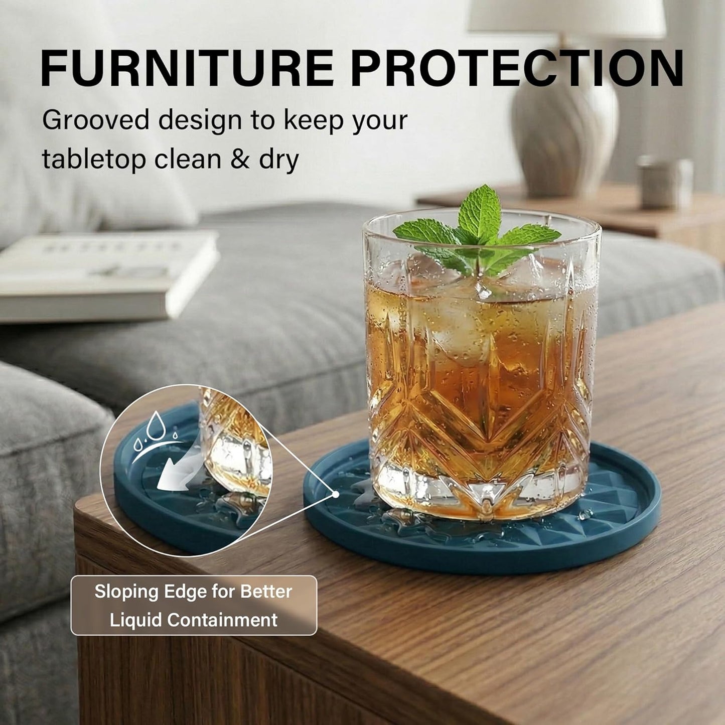 Silicone Coasters for Drinks [2 Pack for Office]- Cup Mat for Tabletop Protection-Non-Slip, Non-Stick, Coffee Table Decor, Great Gift for Any Occasion, Black