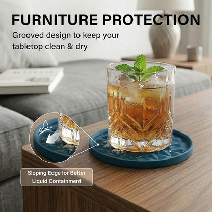 Silicone Coasters for Drinks [2 Pack for Office]- Cup Mat for Tabletop Protection-Non-Slip, Non-Stick, Coffee Table Decor, Great Gift for Any Occasion, Black