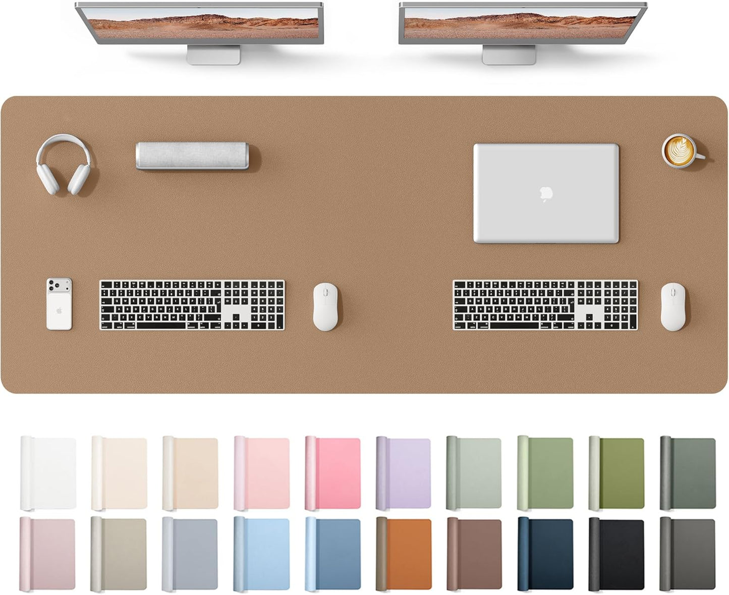 YSAGi Leather Desk Pad Protector, Large Mouse Pad, Non-Slip PU Leather Desk Blotter, Waterproof Writing Pad for Office and Home (31.5" x 15.8", Eggshell) - Colors A