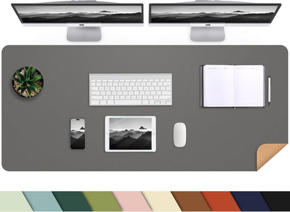 AFIING Large Desk Mat 47" x 17", Dual-Sided Natural Cork & PU Leather Desk Pad, Non-Slip Waterproof Mouse Pad for Office, Home & Gaming, Black