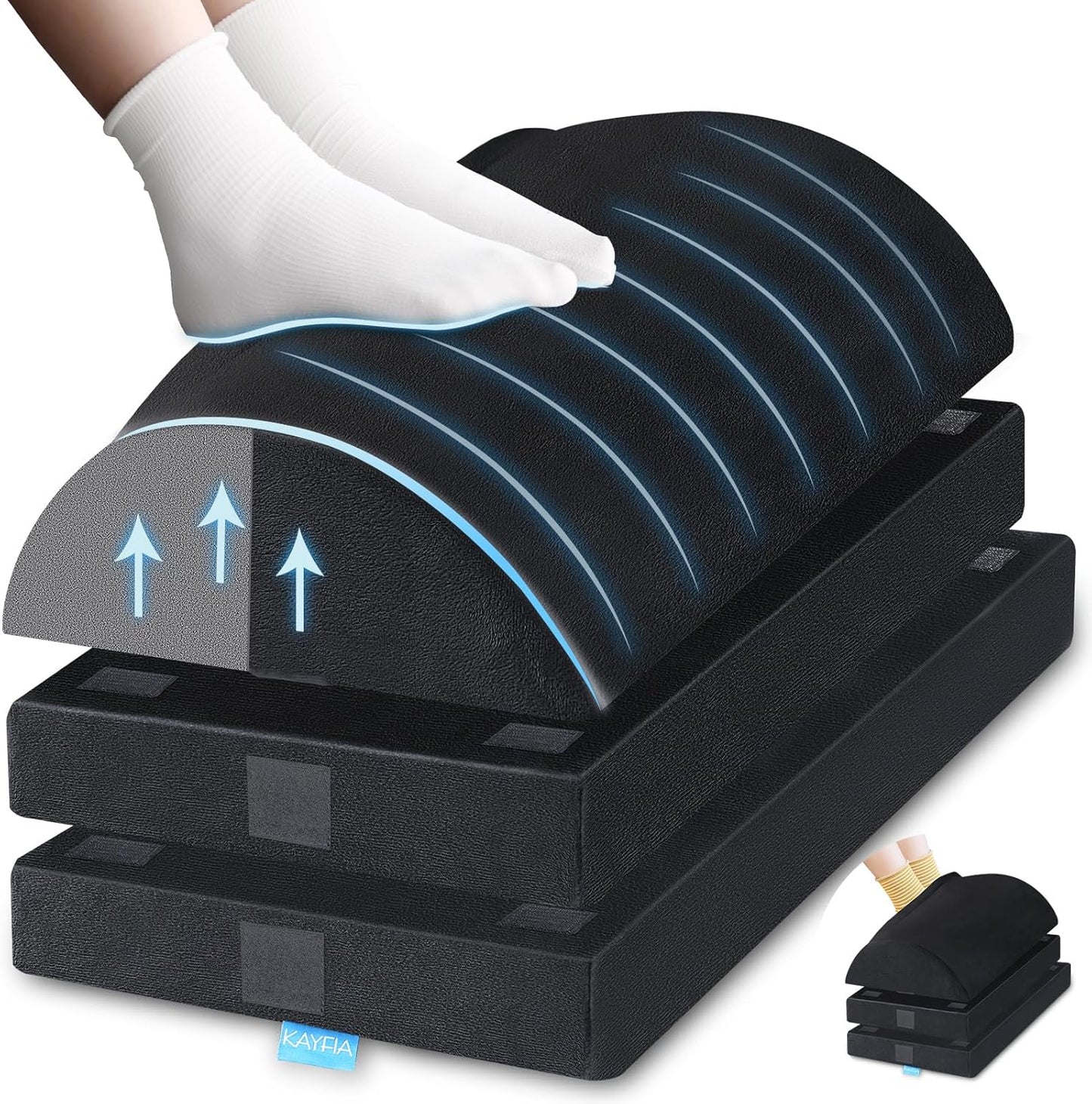 KAYFIA Foot Rest for Under Desk at Work XXL(20in) with 3 Adjustable Heights，Foot Stool with Supportive Gel Foam, Warmer Feet Pocket Footrest for Office Gaming Chair, for Leg Support -Black