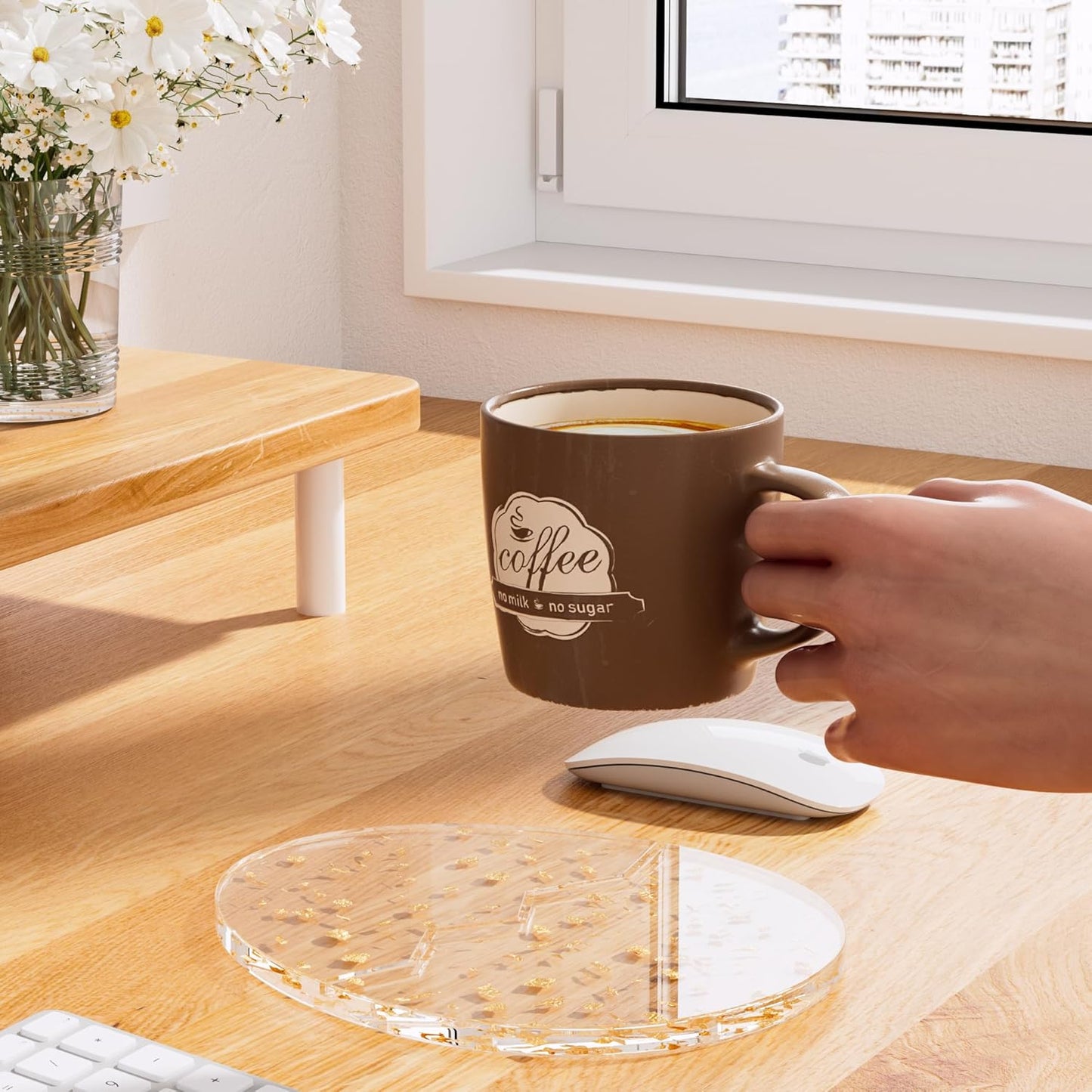 Acrylic Coaster Decorative Plates, Irregular Bar Drink Coaster, Clear Cloud Shape Coffee Cup Coaster, Perfect for Tabletop Protection and Accessories Display.(Gold)