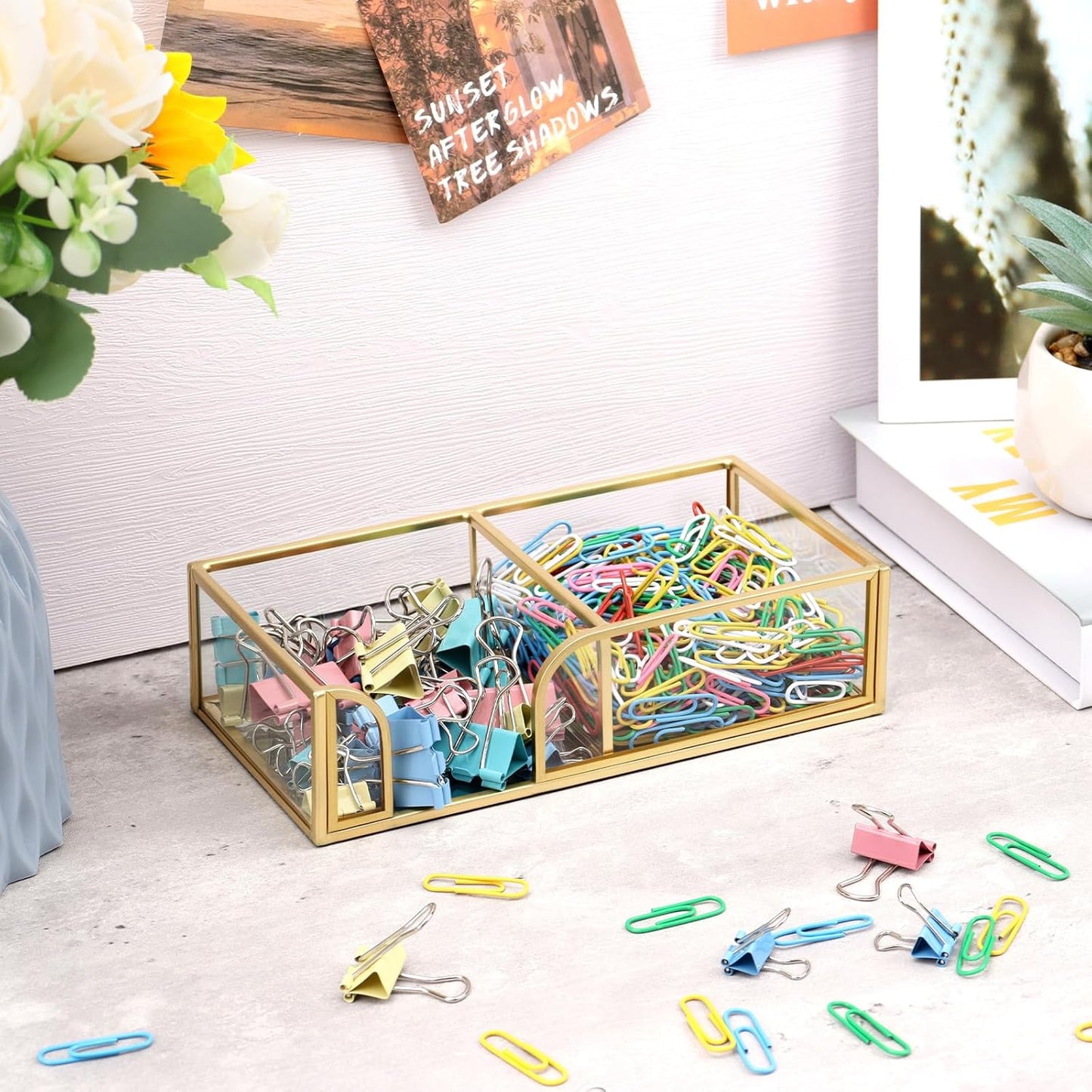 Glass Sticky Note Holder, Gold Post It Note Dispenser for Desk,3 x 3 Inch Post It Note Holder,Stylish Sticky Note Dispenser for Home Office Desk