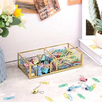 Glass Sticky Note Holder, Gold Post It Note Dispenser for Desk,3 x 3 Inch Post It Note Holder,Stylish Sticky Note Dispenser for Home Office Desk