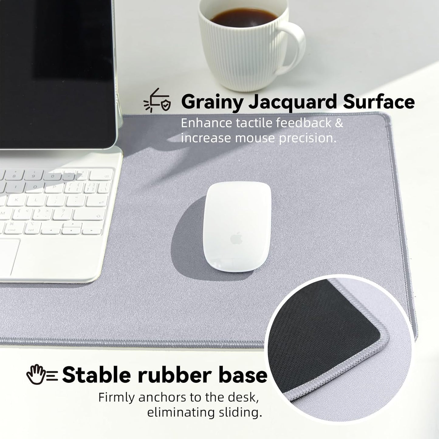 Reniteco Waterproof Large Gaming Mouse Pad with Durable Stitched Edges, Non-Slip Rubber Base, Grainy Jacquard Mouse Mat Desk Pad for Home Office Gaming, 31.5''x11.8''x0.12'', Matte Beige