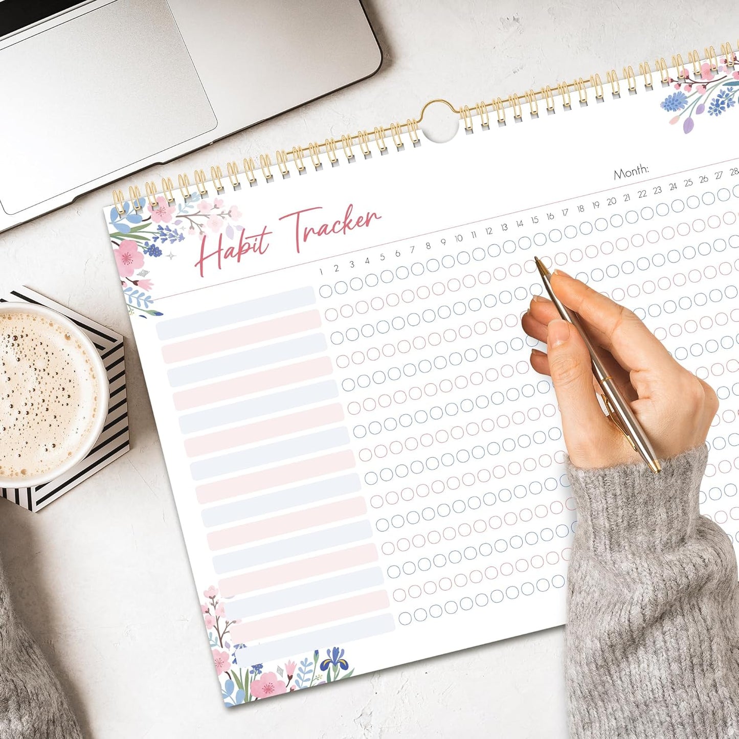 BIROYAL Habit Tracker Calendar 2026 (Undated 12 Months) - Daily Habit Tracker Jounal with Spiral Binding & Hanger - Goal Tracker - Motivational Monthly Habit Calendar - Productivity Tool and Workout Calendar - 8.6" x 11.2"