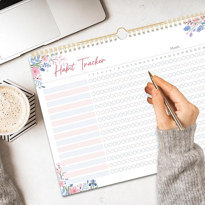 BIROYAL Habit Tracker Calendar 2026 (Undated 12 Months) - Daily Habit Tracker Jounal with Spiral Binding & Hanger - Goal Tracker - Motivational Monthly Habit Calendar - Productivity Tool and Workout Calendar - 8.6" x 11.2"