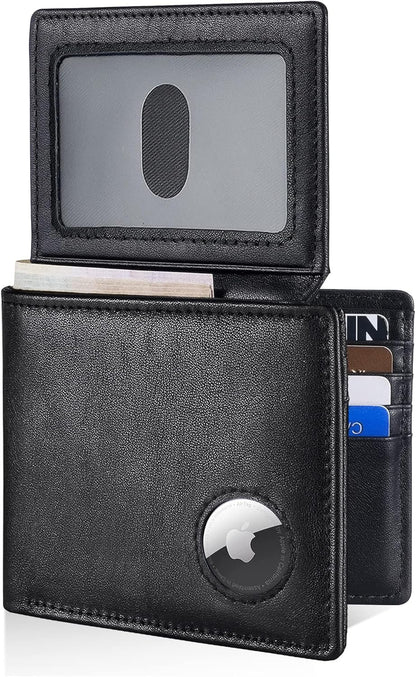 Mens Wallet With AirTag Holder, Bifold Leather RFID Blocking 1-2 ID Windows 12-13 Card Holders, Gift Box and Screen Protector Included, AirTag Not Included