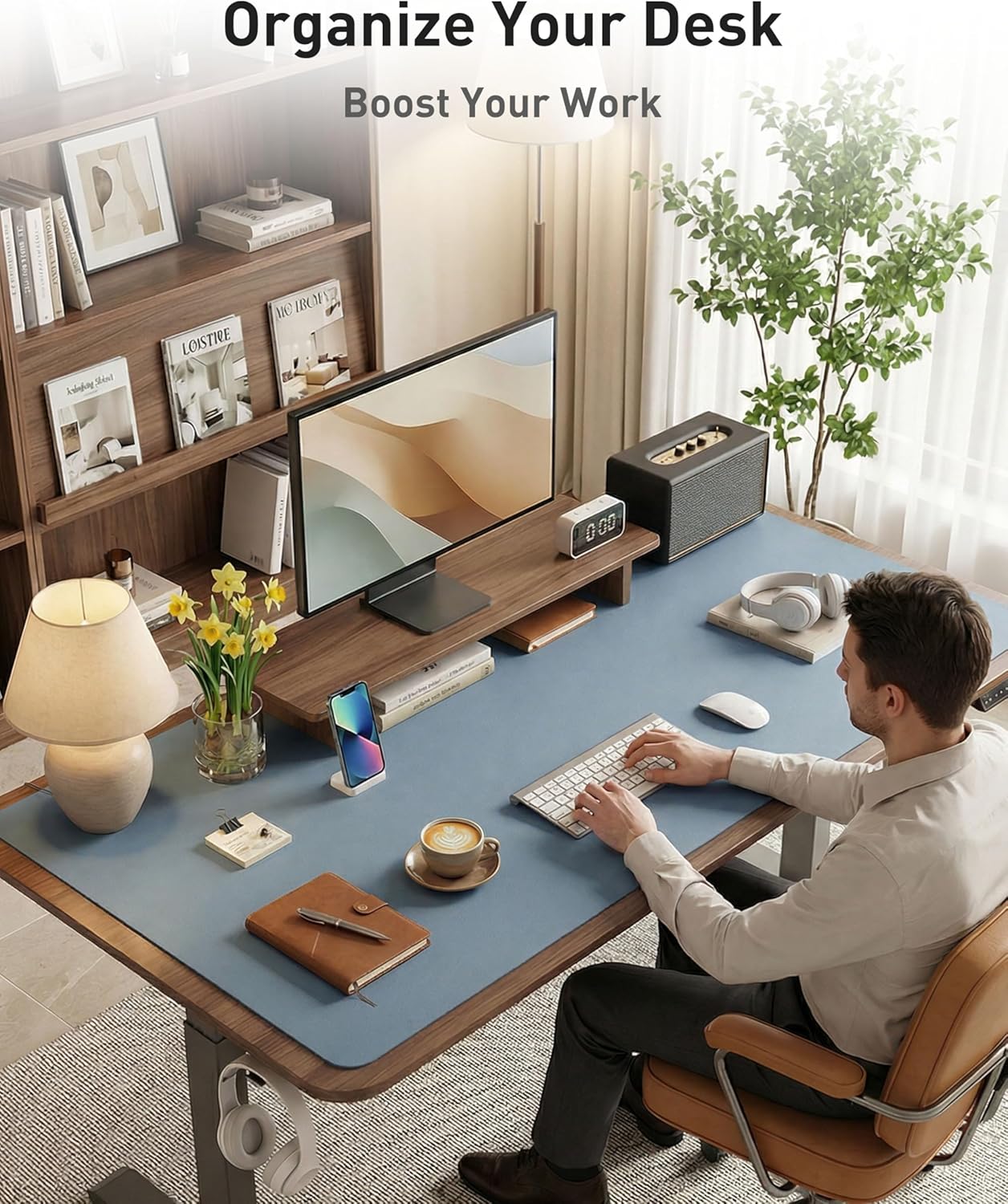 Aothia Non-Slip Waterproof PU Leather Desk Pad Protector for Mouse, Writing Desk, Office, Home, Laptop Blotter, 23.6" x 13.7", Black - Colors A