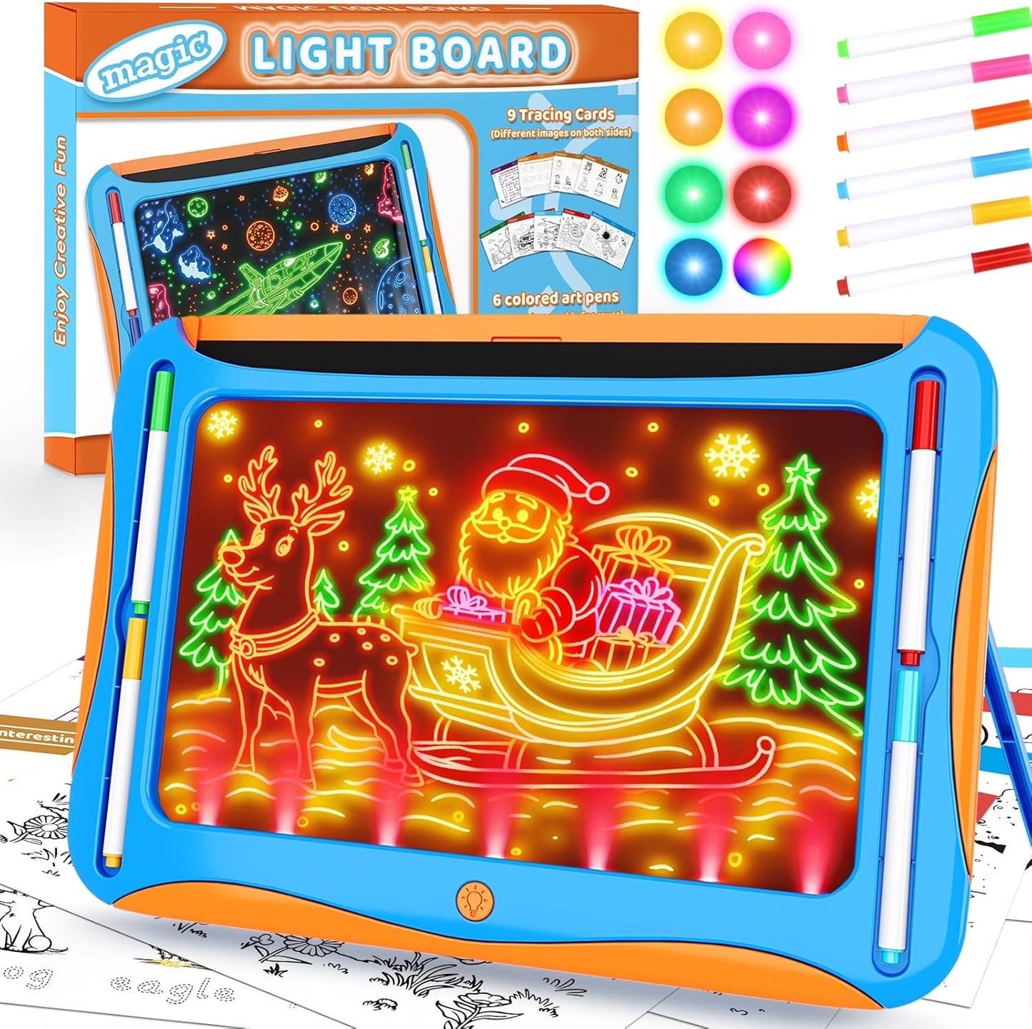 Magic LED Drawing Board for Kids, Girls Toys Age 6-8, Light Up Tracing Pad with 9 Double-Sided Cards, 6 Washable Markers, Arts & Crafts Kits Learning Toy Glow Up Doodle Board Christmas Birthday Gifts